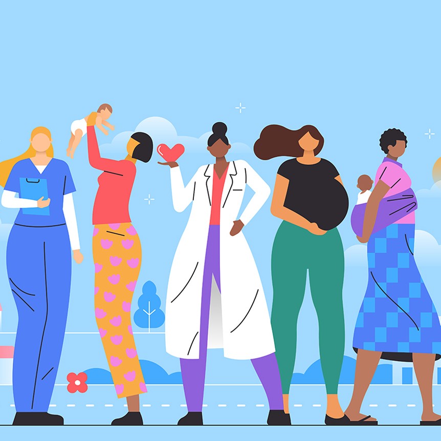 World Health Day 2025 square World Health Day 2025 - stylized graphic of different women, mothers and health workers.