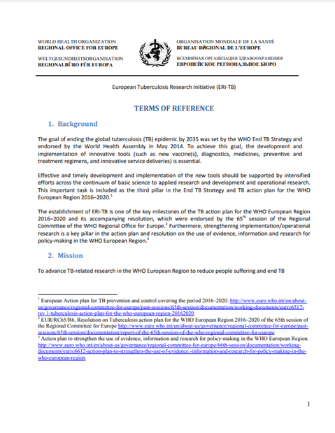 Terms of reference of the European Tuberculosis Research Initiative